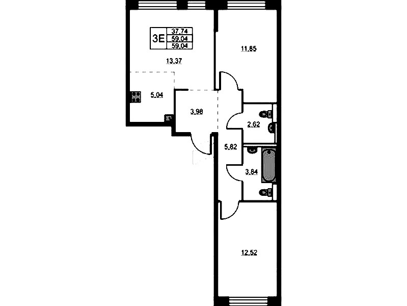 2-комнатная квартира 59.04 м², 10/16 эт., ЖК «Живи! В Рыбацком»